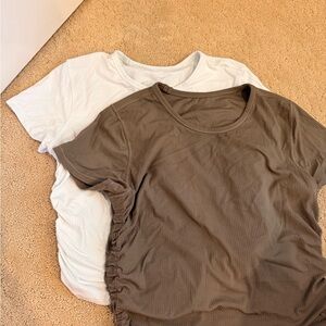 Lululemon All it Takes ribbed Nulu Tees - Two Ruched T-Shirts in White and Olive
